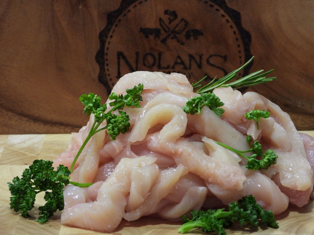 3 Sliced chicken breast fillets taken fresh off the bone, daily at Nolan's of Corbally
1 fo any 5 for €22.99 or 5 for €27.99