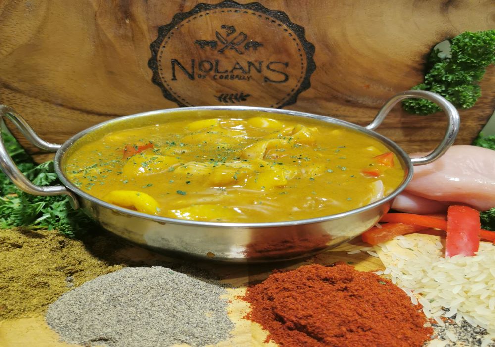 €5.99 500g Midily Spiced Chicken Breast Curry, just gently bring to the boil in a small saicepan untill chicken is cooked right trough,