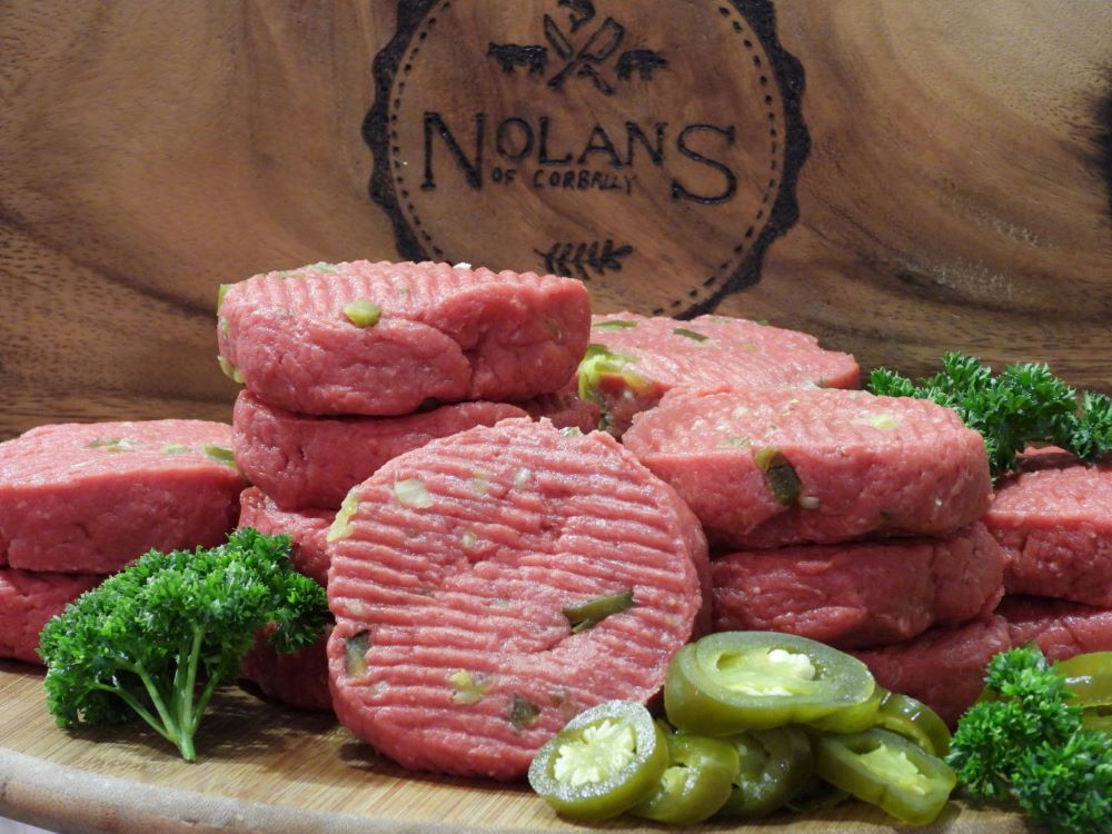 Jalapeño steak burgers 98% Fat free x4 1 of any 4 for €22.99 or 5 for €27.99