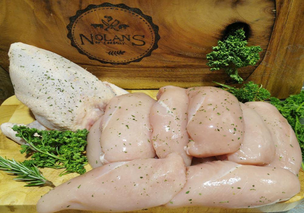 "Special offer" 10 chicken breast fillets  for €15.99 taken off the bone daily at Nolan's of Corbally