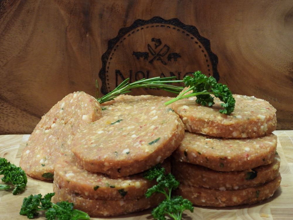 Turkey Mozzarella & Spinach burger x4 €6.49 or 1 of any 4 for €22.99,  5 for €27.99
